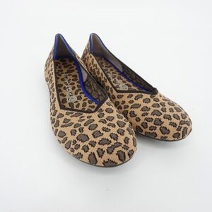 Rothys The Flat Spotted Cat Leopard Print Knit Ballet Flats Size 9.5 Womens